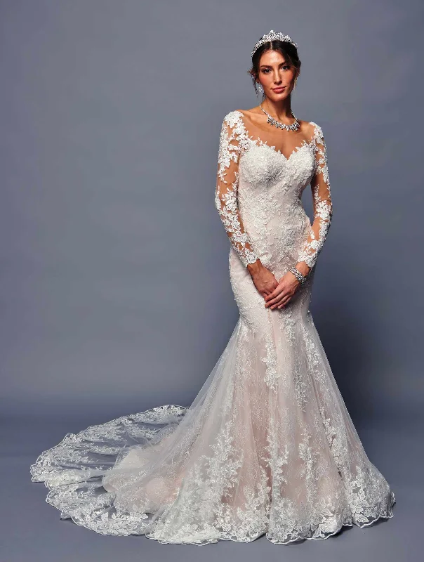 Deklaire Bridal 483 Long Sleeve Trumpet Wedding Gown Romantic Wedding Dress