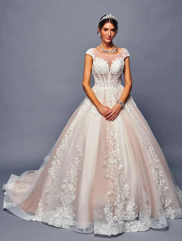 Deklaire Bridal 484 Floor Length Cap Sleeve A-Line Wedding Ball Gown Timeless Wedding Dress