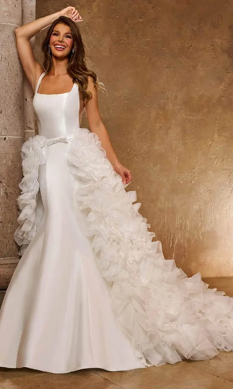 Rachel Allan RB5035 - Square Ruffled Overskirt Bridal Gown Modern Bridal Gown