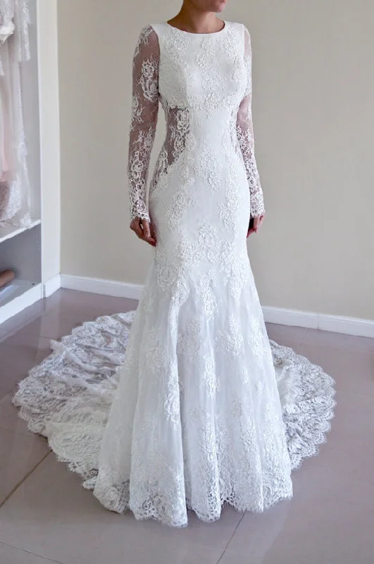 Sexy Wedding Dresses, Long Sleeves Wedding Dresses,Lace Wedding Dresses, At Bling Brides Bouquet Luxury Lace Gown