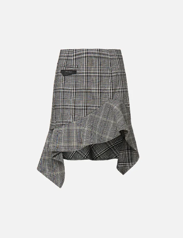 Asymmetric Ruffle Mixed Plaid Skirt High-waisted unclassified skirts