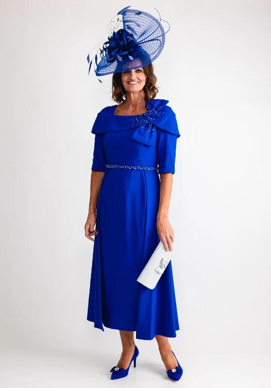 John Charles Bow Shoulder Overskirt Dress, Cobalt High-end unclassified skirts