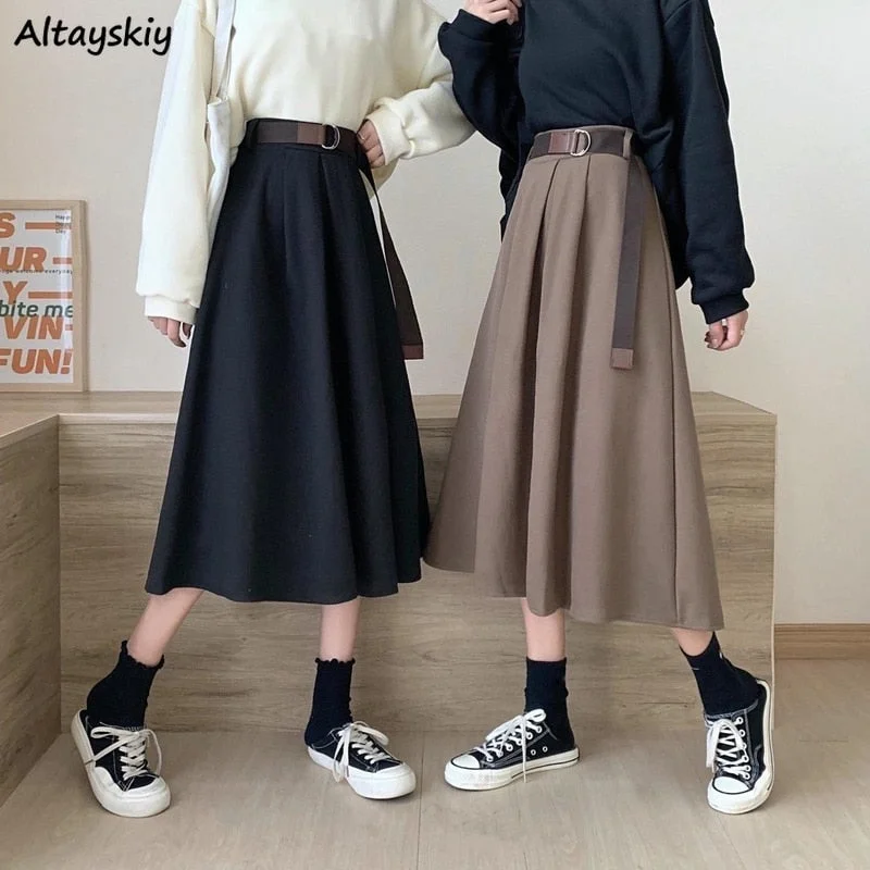 Solid Skirts Women Mid-calf High Waist Style Elegant College Spring Autumn Floral unclassified skirts