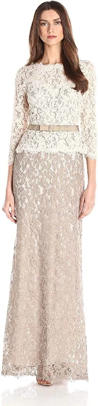 Adrianna Papell - 81907760 Quarter Sleeve Lace Gown - 1 pc Ivory Taupe in Size 8 Available Women's trendy party dresses sale