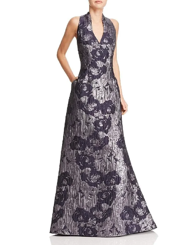 Aidan Mattox - Metallic Floral Print V-Neck Gown MD1E200784 - 1 pc Twilight In Size 4 Available Stretchy party dresses