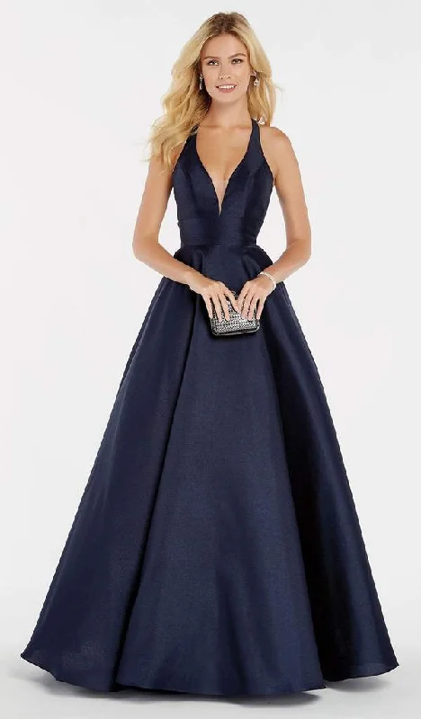 Alyce Paris - 60393 Halter Neck Silk Shantung A-Line Prom Gown - 1 pc Navy In Size 8 Available Fall party dresses