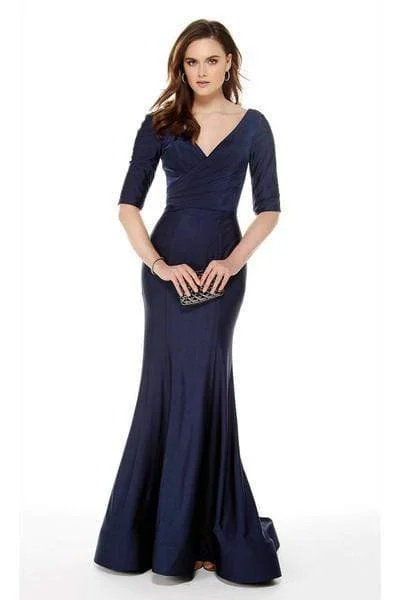 Alyce Paris - 27016 Half Sleeves V Neck Mermaid Evening Dress - 1 pc Navy In Size 14 Available Outdoor party dresses