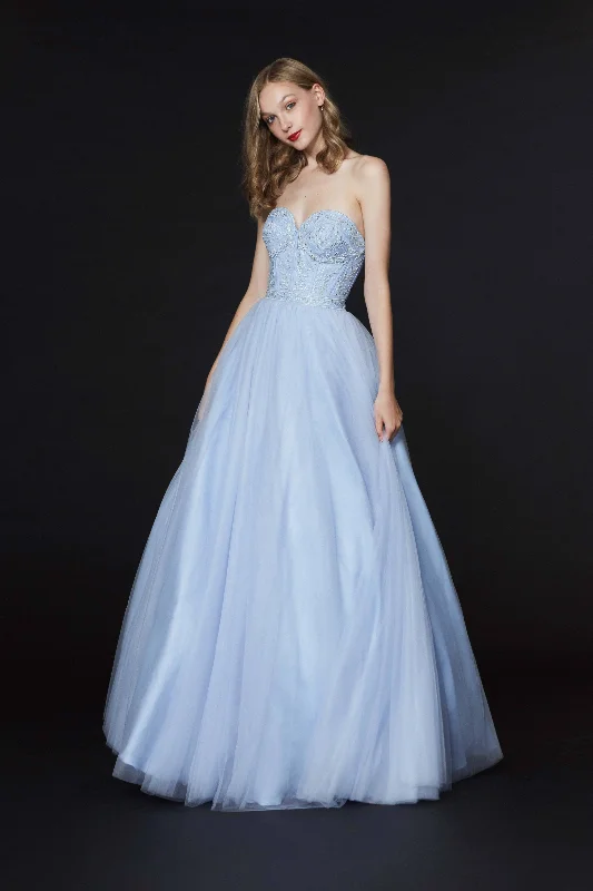 Angela & Alison - 91083 Strapless Beaded Sweetheart Tulle A-line Gown - 1 pc Light Blue In Size 8 Available Christmas party dresses