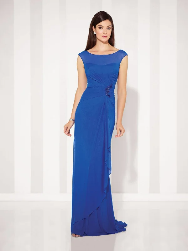 Cameron Blake - Cap Sleeve Illusion Bateau Gathered Sheath Gown 117601 - 1 pc Royal Blue in Size 10 Available Vintage party dresses