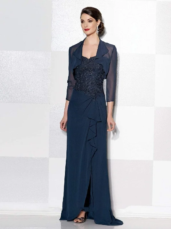 Mon Cheri Lace Applique Gown with Bolero in Navy 215631 New Year's Eve party dresses