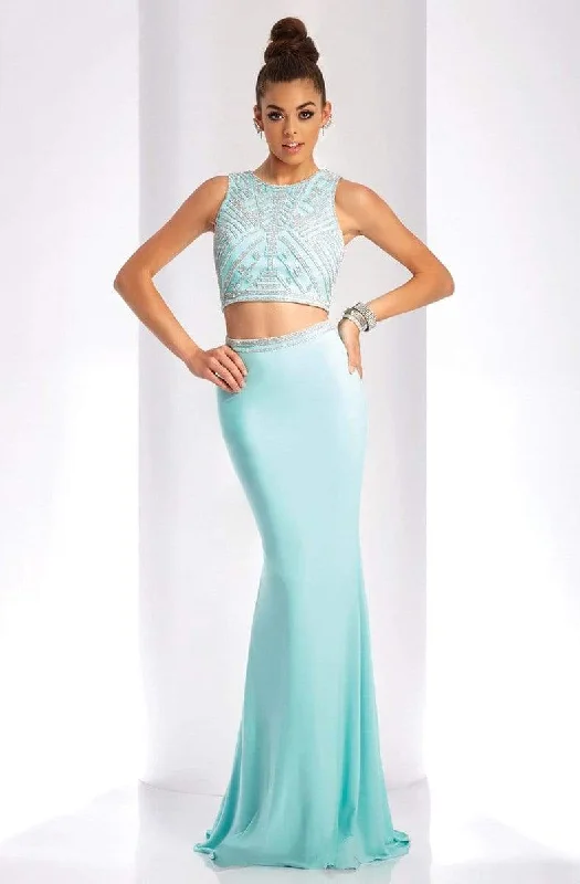 Clarisse - 3438 Two-Piece Crystal Embellished Crop Top Long Sheath Gown - 1 pc Seafoam In Size 2 Available Dinner party dresses