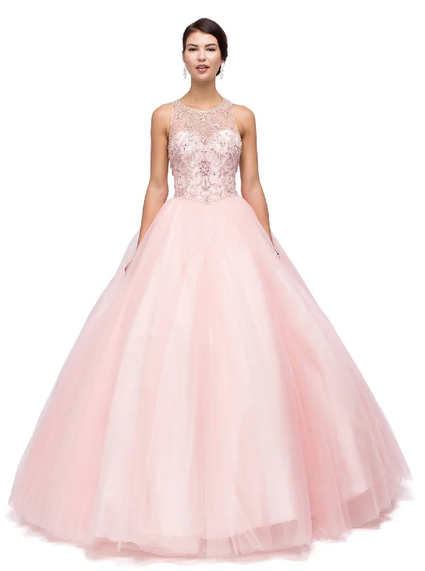 Dancing Queen - Embellished Illusion Jewel Neckline Quinceanera Ball Gown 1160 Garden party dresses