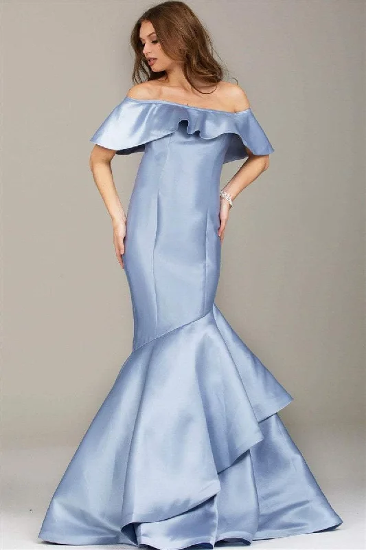 Jovani - Sleek Off Shoulder Mermaid Gown 54504SC - 1 pc Periwinkle In Size 6 Available Summer party dresses