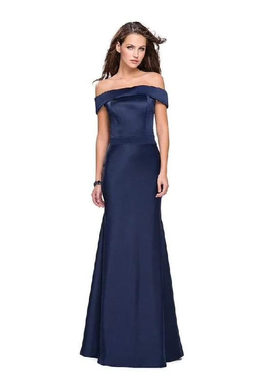 La Femme - Folded Off Shoulder Trumpet Evening Dress 25579SC - 1 pc Navy In Size 8 Available Gothic party dresses