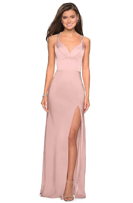 La Femme - Seamed Strappy Evening Dress with Slit 27519SC Knitted party dresses