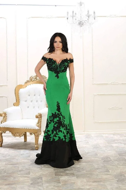 May Queen - RQ7499 Floral Appliqued Two Toned Off Shoulder Mermaid Gown Trendy party dresses under $50