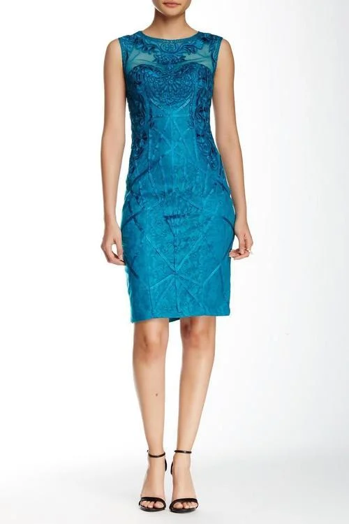 Sue Wong Bateau Neck Embroidered Cocktail Dress in Teal N5307 Revolve party dresses