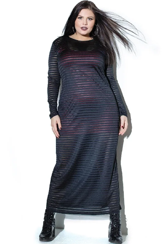 Diva Striped stretch knit long sleeve gown Fall maxi dresses