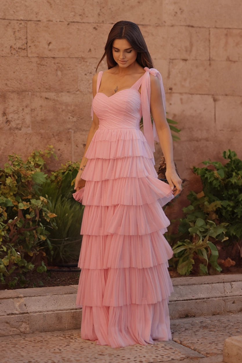 Lace & Beads Ophelia Pink Tulle Maxi Dress Best maxi dresses for hourglass body shape