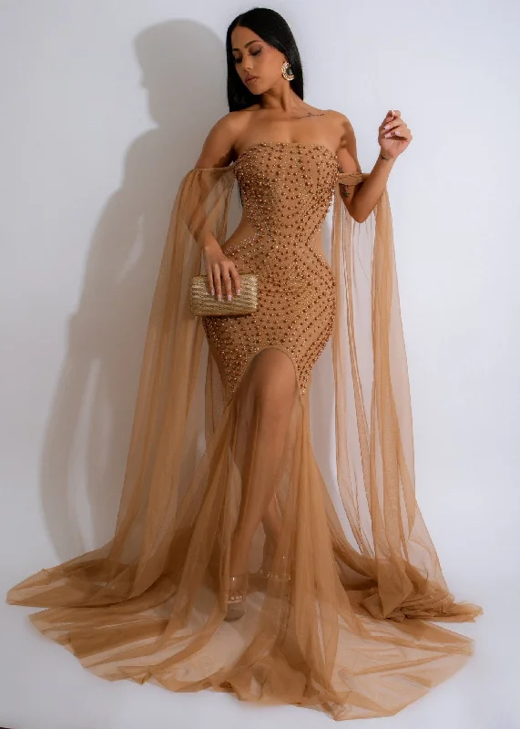 Maximum Radiance Rhinestone Maxi Dress Nude Comfortable maxi dresses for everyday wear