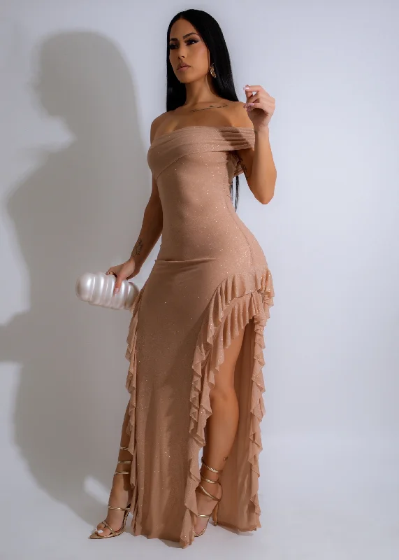 Moonlit Ruffle Maxi Dress Nude Lightweight maxi dresses for hot weather