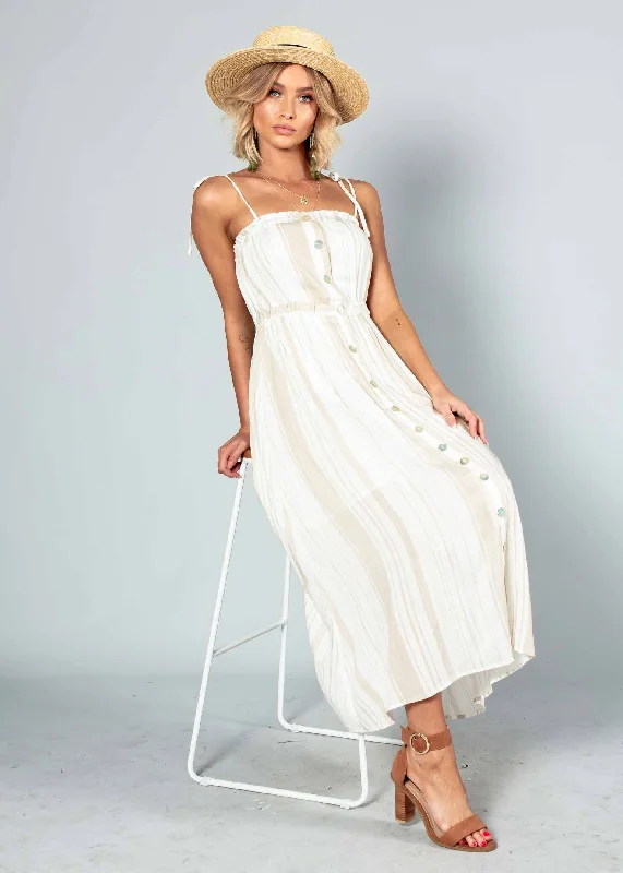 Addilyn Midi Dress - White/Beige Stripe Y2K midi dresses