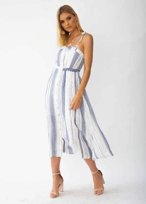 Addilyn Midi Dress - White/Blue Stripe Boho midi dresses