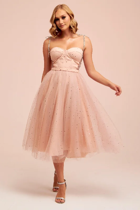 Angelino Powder Tulle Strappy Starry Princess Midi Prom Dress Birthday midi dresses