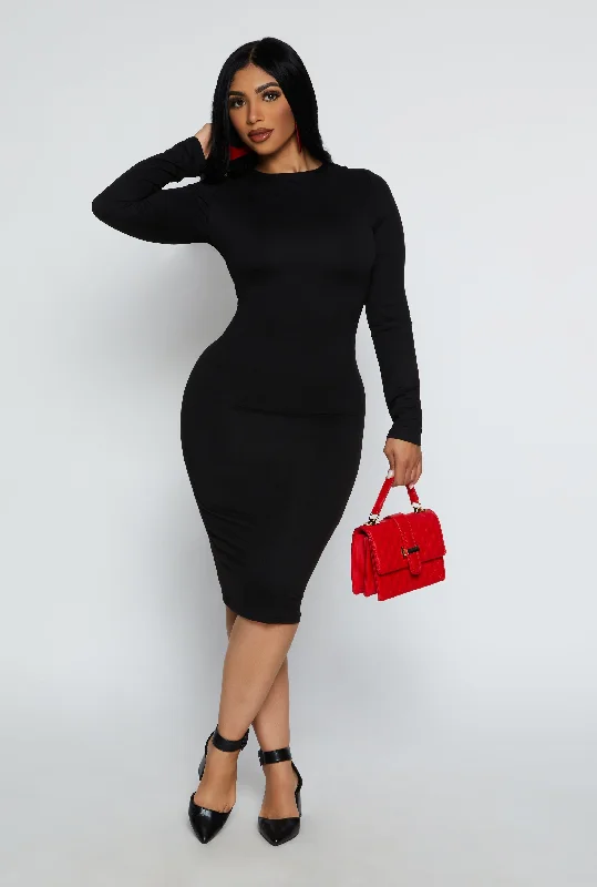 High Neck Long Sleeve Midi Dress Cocktail midi dresses