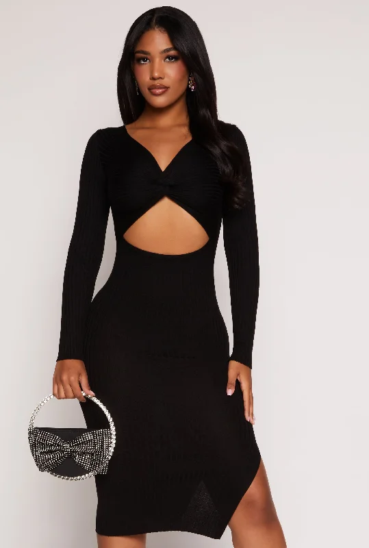 Twist Front Cut Out Side Slit Midi Dress Velvet midi dresses