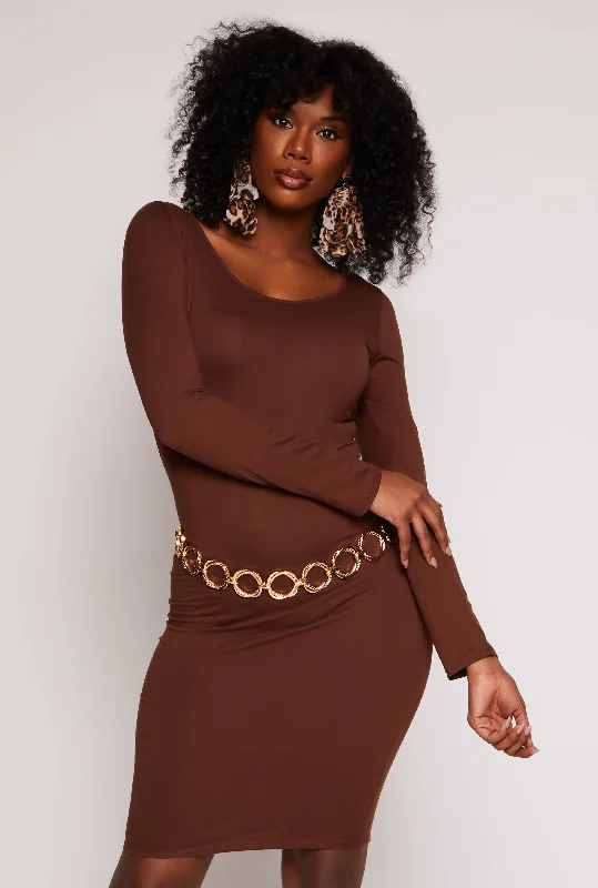 Long Sleeve Scoop Neck Midi Dress Party midi dresses