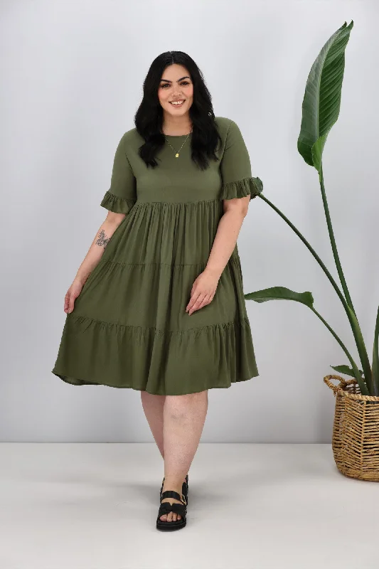 New U Collection Round Neck Midi Dress Khaki Fashion Nova midi dresses