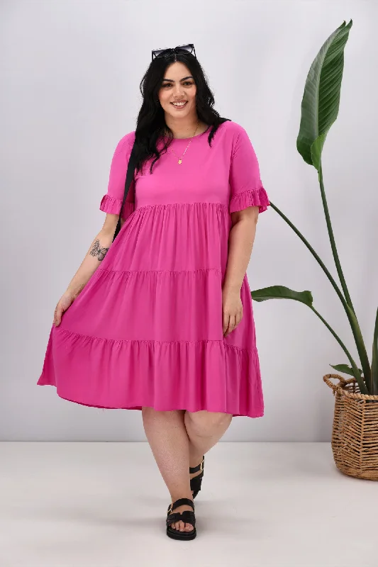 New U Collection Round Neck Midi Dress Pink Shein midi dresses