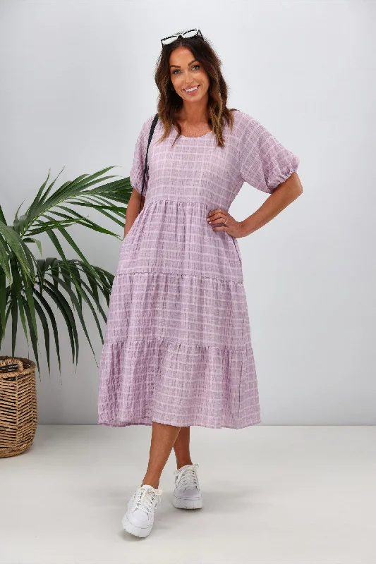 Shine On Label Odessa Tiered Midi Dress Lilac PrettyLittleThing midi dresses