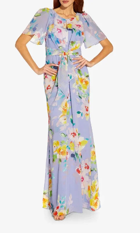 Adrianna Papell AP1E209584 - Floral Tie Waist Dress High-end floral dresses