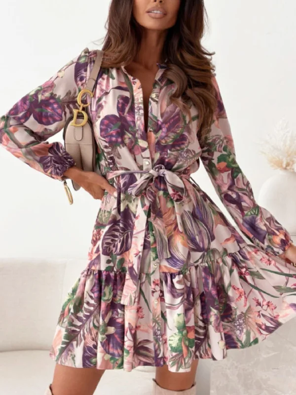 Blue Zone Planet |  Ruffle Hem Floral Long Sleeve Dress Shein floral dresses