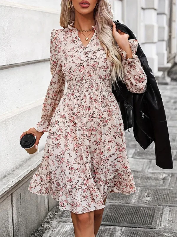 Blue Zone Planet |  Ruffle Hem Floral Surplice Long Sleeve Dress Ruffled floral dresses