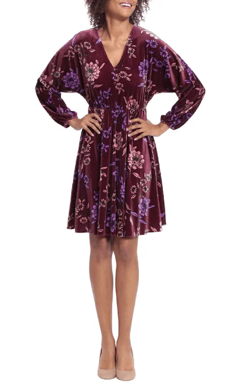 London Times T6444M - Floral Long Sleeve A-line Dress Smocked floral dresses