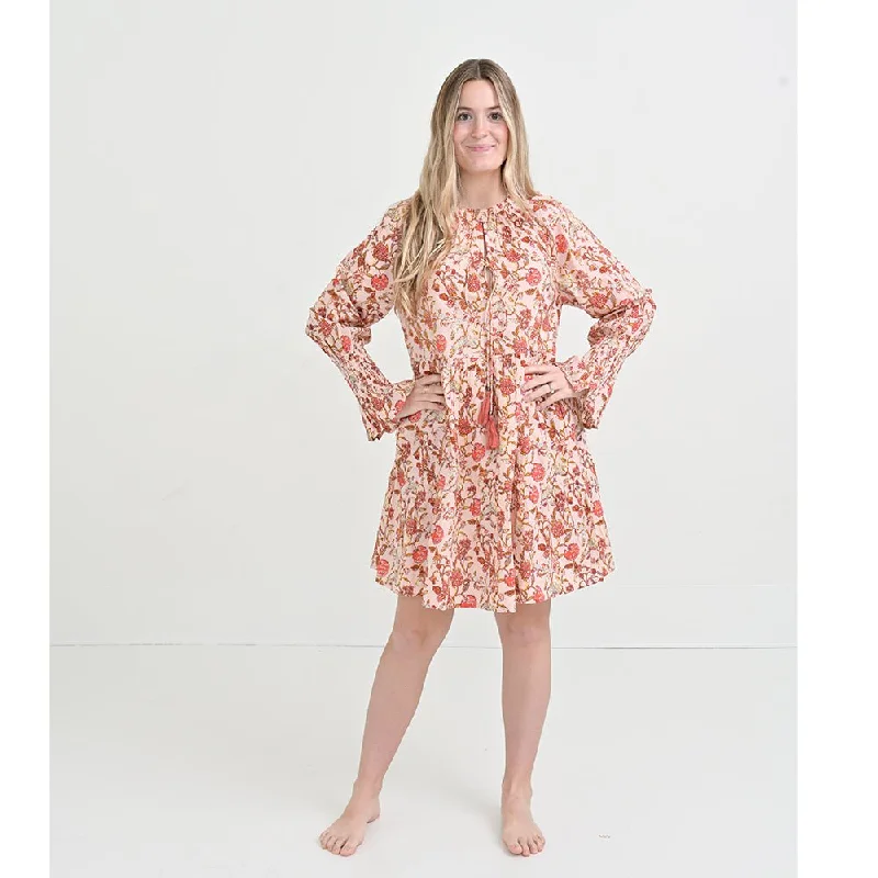 Mila Floral Blush Long Sleeve Flounce Dress Party floral dresses