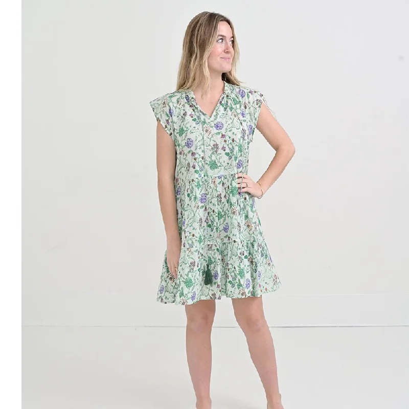 Mila Floral Emerald Cap Sleeve Flounce Dress Summer floral dresses