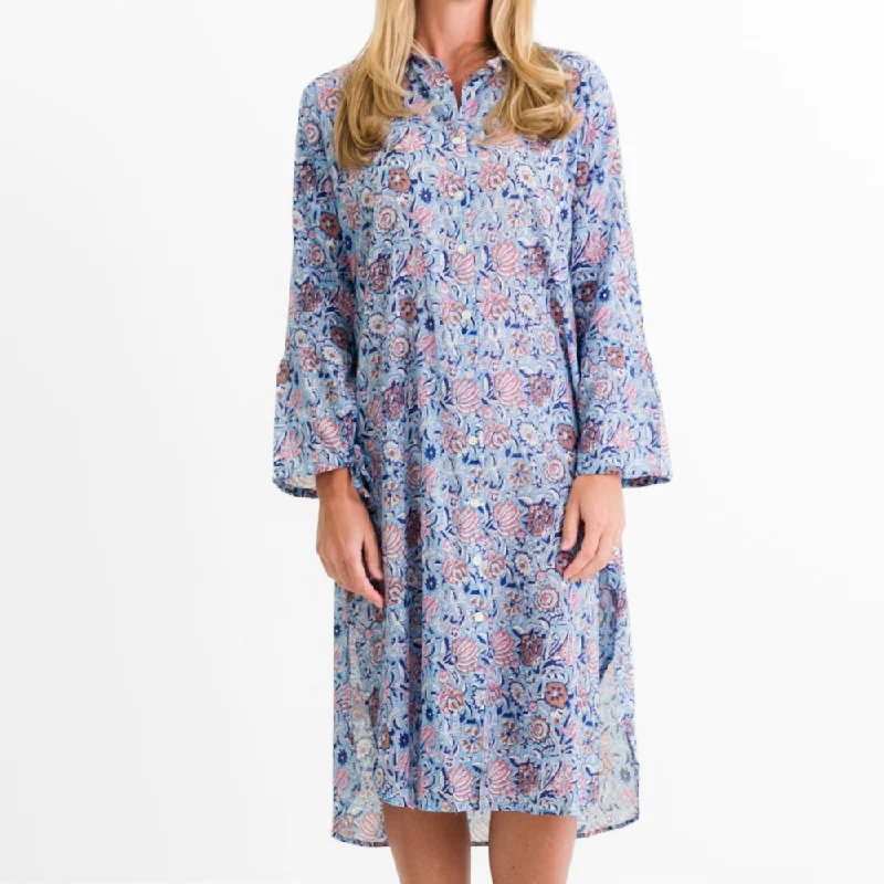 Taj Floral Blue Shifty Shirtdress Velvet floral dresses