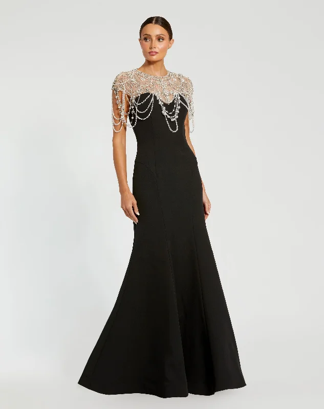 Draped Pearl Beaded Mermaid Gown Silk unclassified dresses