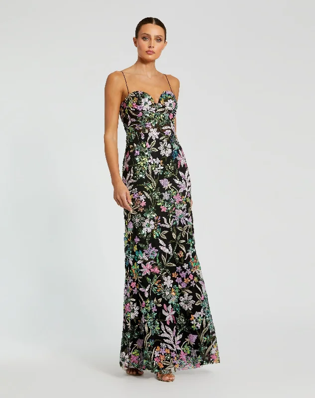 Spaghetti Strap Bustier Embroidered Applique Gown Unique unclassified dresses