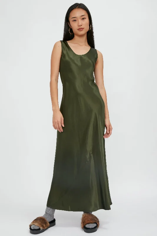 Ares Dress in Olive Green Silk unclassified dresses