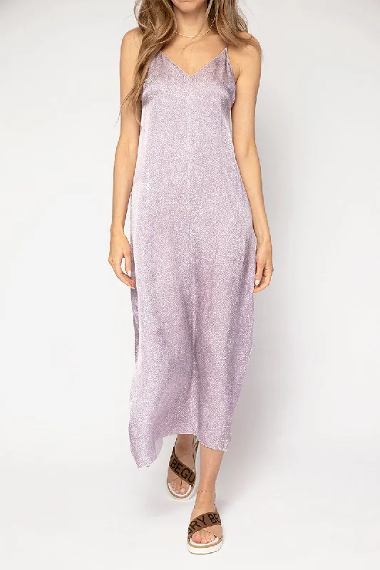 Cloquet Silk Satin Slip Dress in Lilac Twinkle Print Preppy unclassified dresses