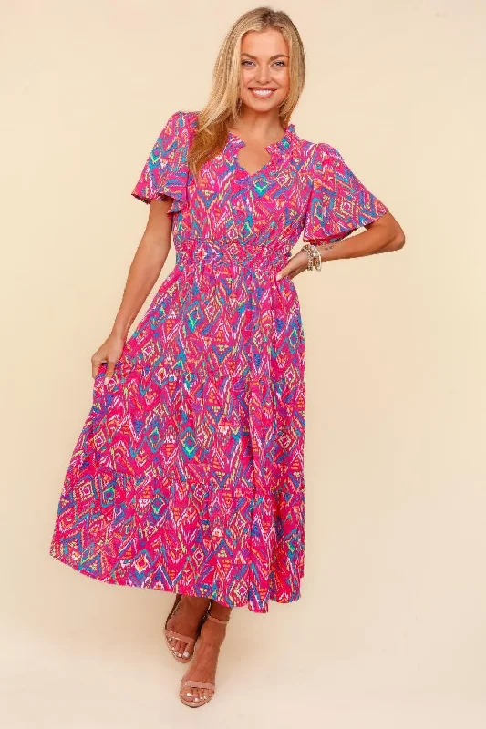 Haptics Abstract Print Smocked Waist Dress with Pockets Trendy new unclassified dresses