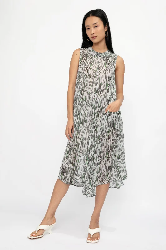 Sleeveless Swing Dress in Grey Multi Comfortable unclassified dresses