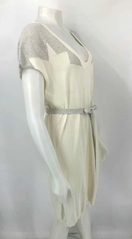ZADIG & VOLTAIRE Beige Silver Knit w/tie Size LARGE  (L) Dress Monochrome unclassified dresses