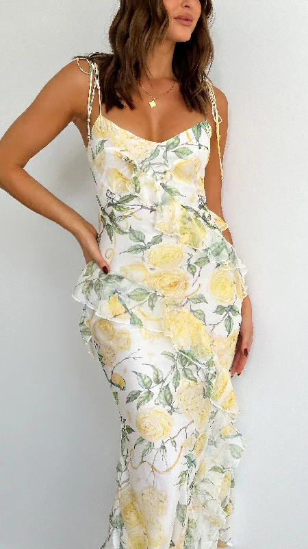 Daiwa Maxi Dress - Yellow Floral Elegant Maxi Look