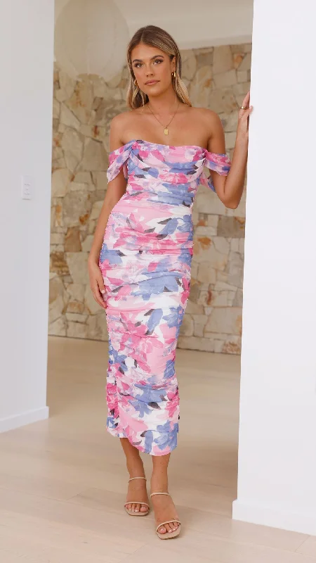 Kylie Maxi Dress - Pink/Blue Floral Stretch Maxi Skirt